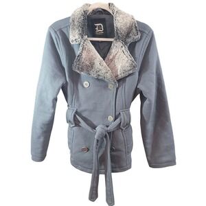Dollhouse Coat Gray Belted Jacket Faux Fur Vintage Y2K 90s XL Warm Casual Winter